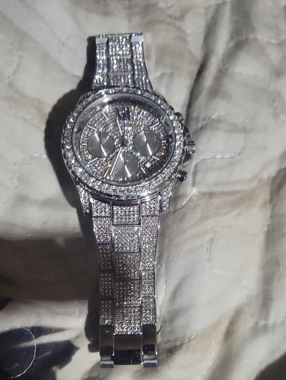 Rhinestone Silver Tone Chronograph Watch